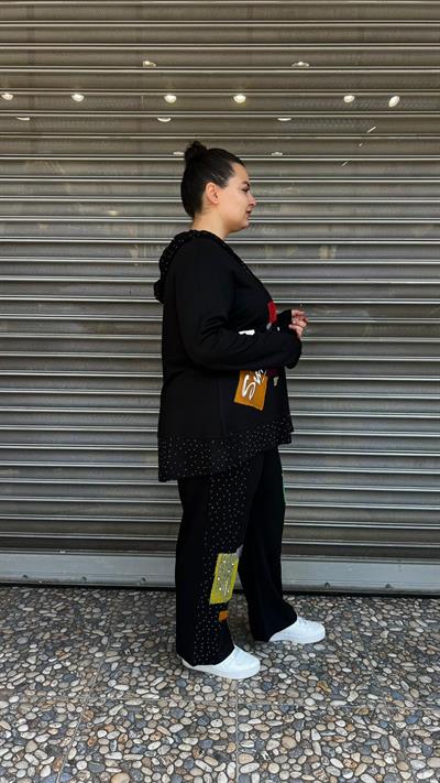 Selma Büyük Beden Renkli Desenli Rahat Kesim Takım