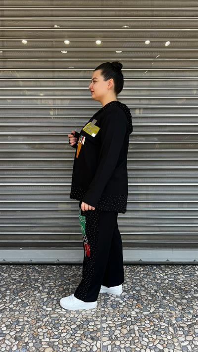 Selma Büyük Beden Renkli Desenli Rahat Kesim Takım