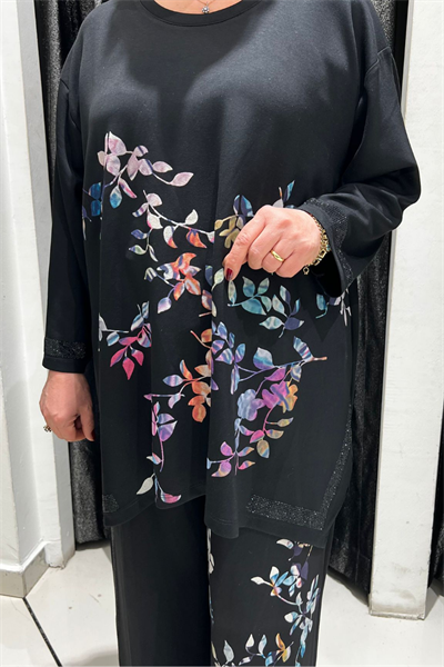 Selma Büyük Beden Renkli Desenli Takım