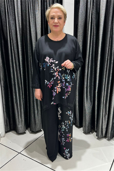 Selma Büyük Beden Renkli Desenli Takım