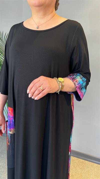 Selma Büyük Beden Renkli Desenli Viskon Elbise