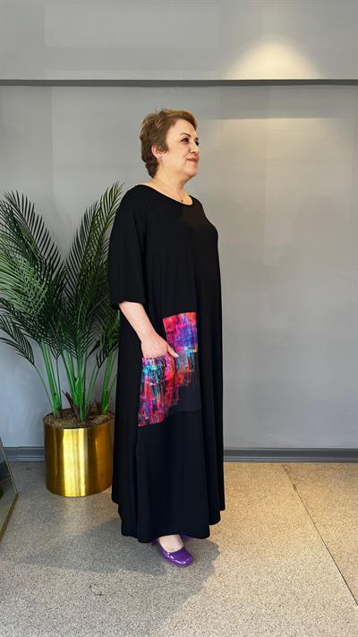 Selma Büyük Beden Renkli Desenli Viskon Elbise