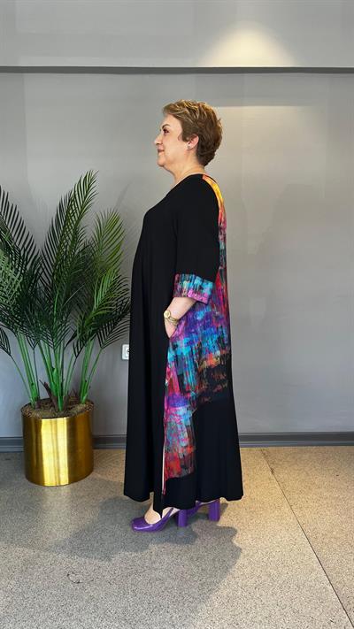 Selma Büyük Beden Renkli Desenli Viskon Elbise