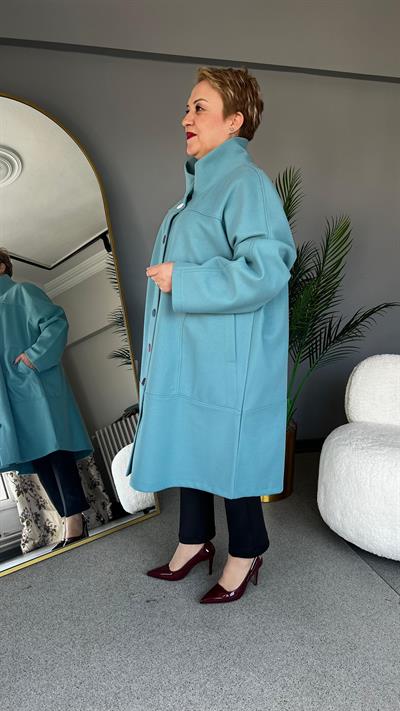 Selma Büyük Beden Renkli Düğmeli Kaban