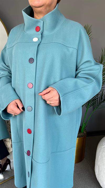 Selma Büyük Beden Renkli Düğmeli Kaban