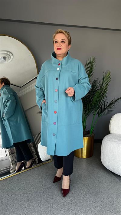 Selma Büyük Beden Renkli Düğmeli Kaban