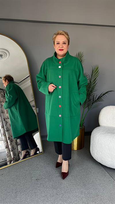 Selma Büyük Beden Renkli Düğmeli Kaban