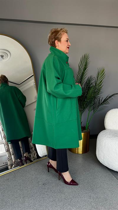 Selma Büyük Beden Renkli Düğmeli Kaban