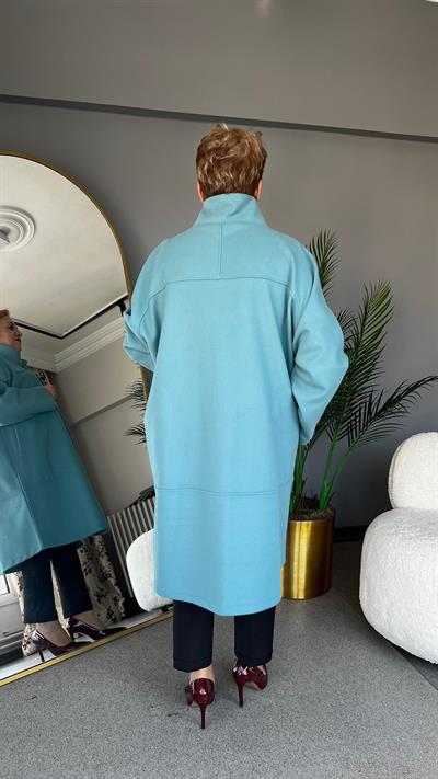 Selma Büyük Beden Renkli Düğmeli Kaban