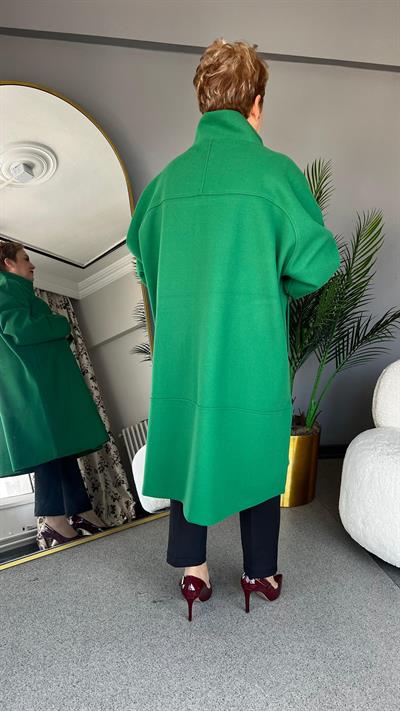 Selma Büyük Beden Renkli Düğmeli Kaban