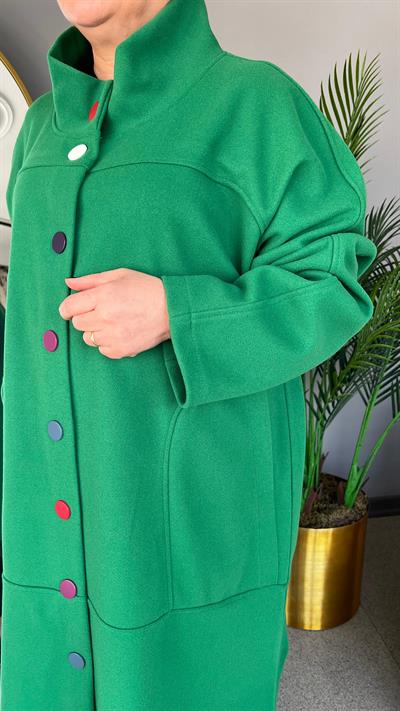 Selma Büyük Beden Renkli Düğmeli Kaban