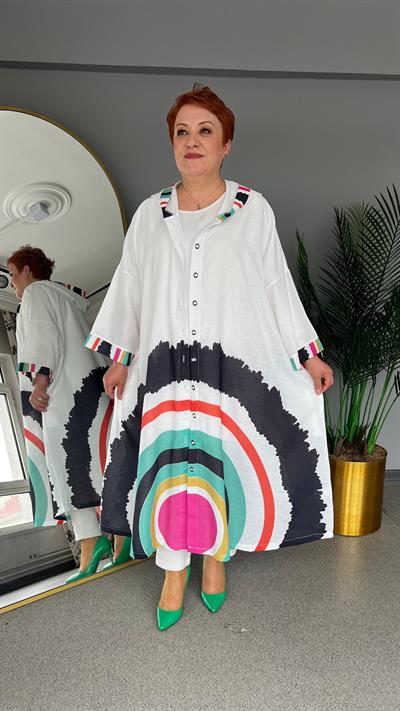 Selma Büyük Beden Renkli Keten Kap/Elbise