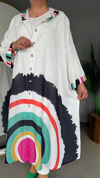 Selma Büyük Beden Renkli Keten Kap/Elbise