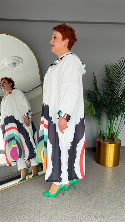 Selma Büyük Beden Renkli Keten Kap/Elbise