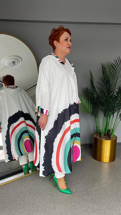 Selma Büyük Beden Renkli Keten Kap/Elbise