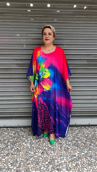 Selma Büyük Beden Renkli Yazlık Elbise