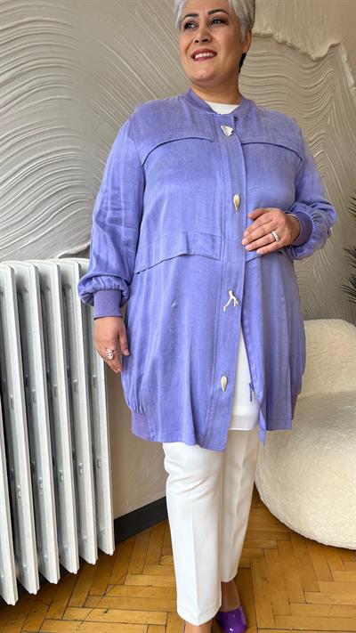 Selma Büyük Beden Ribana Detaylı İpek Kap