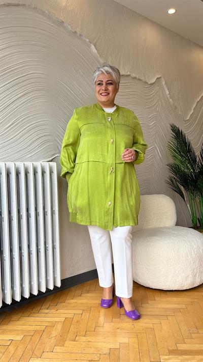 Selma Büyük Beden Ribana Detaylı İpek Kap