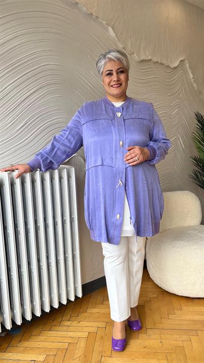 Selma Büyük Beden Ribana Detaylı İpek Kap