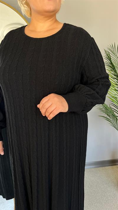 Selma Büyük Beden Saç Örgü Triko Elbise