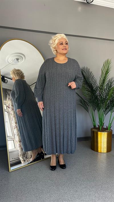 Selma Büyük Beden Saç Örgü Triko Elbise