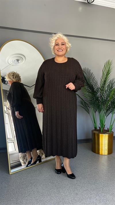 Selma Büyük Beden Saç Örgü Triko Elbise