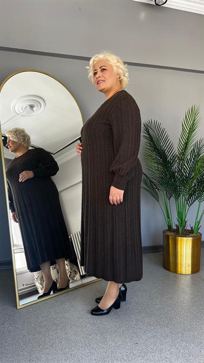 Selma Büyük Beden Saç Örgü Triko Elbise