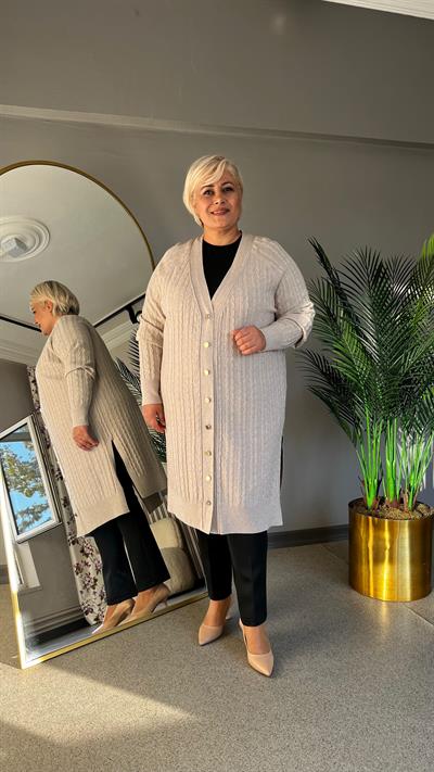 Selma Büyük Beden Saç Örgülü Hırka