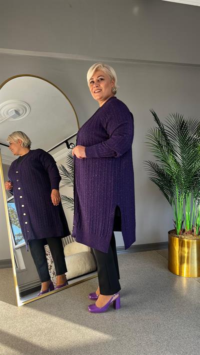 Selma Büyük Beden Saç Örgülü Hırka