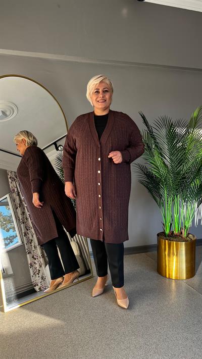 Selma Büyük Beden Saç Örgülü Hırka