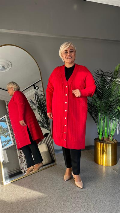 Selma Büyük Beden Saç Örgülü Hırka