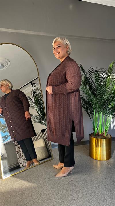 Selma Büyük Beden Saç Örgülü Hırka