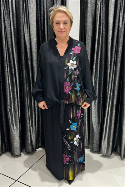 Selma Büyük Beden Sanatsal Çiçek Motifli Takım