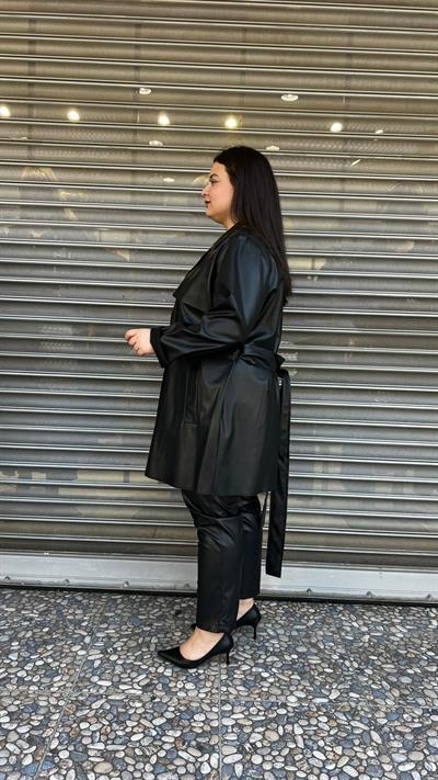 Selma Büyük Beden Şardonlu Deri Ceket