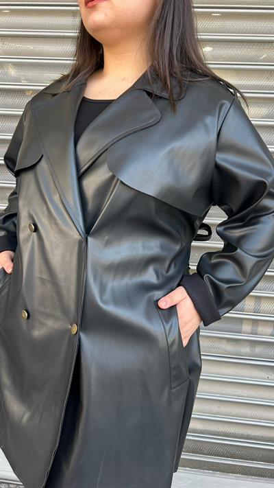 Selma Büyük Beden Şardonlu Deri Ceket