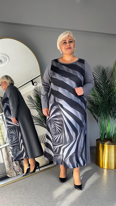 Selma Büyük Beden Sarmal Baskılı Elbise