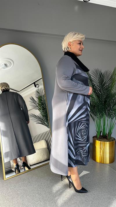 Selma Büyük Beden Sarmal Baskılı Elbise