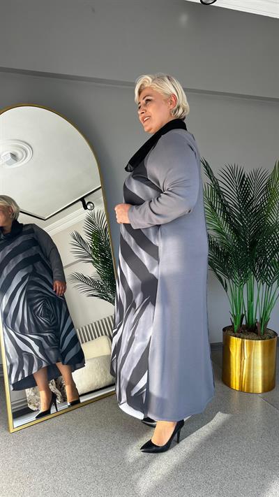 Selma Büyük Beden Sarmal Baskılı Elbise