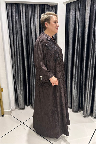 Selma Büyük Beden Saten Boncuk İşlemeli Şık Elbise