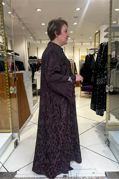 Selma Büyük Beden Saten Boncuk İşlemeli Şık Elbise