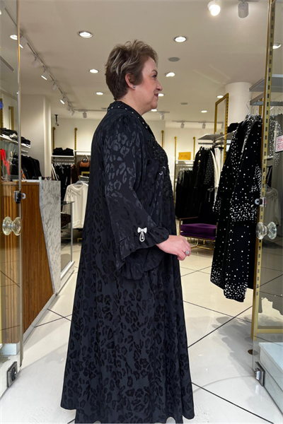 Selma Büyük Beden Saten Boncuk İşlemeli Şık Elbise