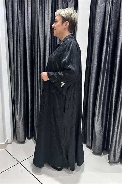 Selma Büyük Beden Saten Boncuk İşlemeli Şık Elbise