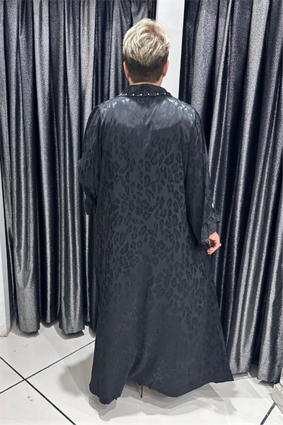 Selma Büyük Beden Saten Boncuk İşlemeli Şık Elbise