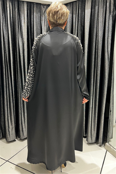 Selma Büyük Beden Saten İnci Detaylı Gömlek Elbise