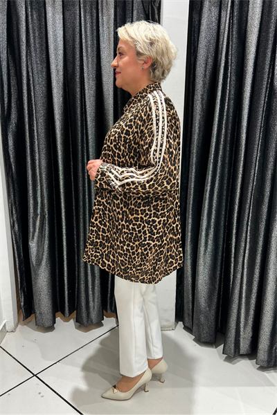 Selma Büyük Beden Saten Leopar Desen Gömlek