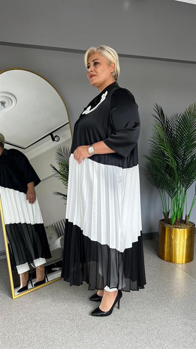 Selma Büyük Beden Saten Plise Elbise