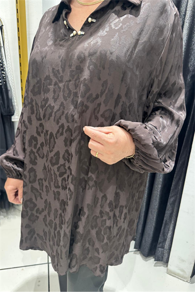 Selma Büyük Beden Saten Yaka Detaylı Bluz