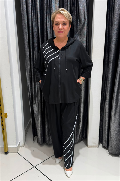 Selma Büyük Beden Şerit Detaylı Alt Üst Takım