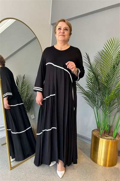 Selma Büyük Beden Şerit Detaylı Elbise