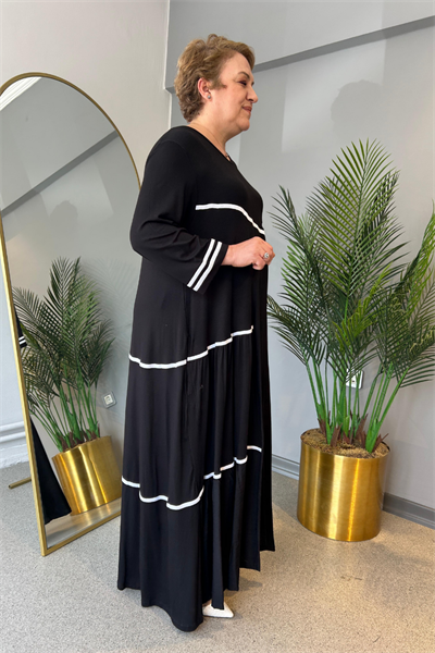 Selma Büyük Beden Şerit Detaylı Elbise